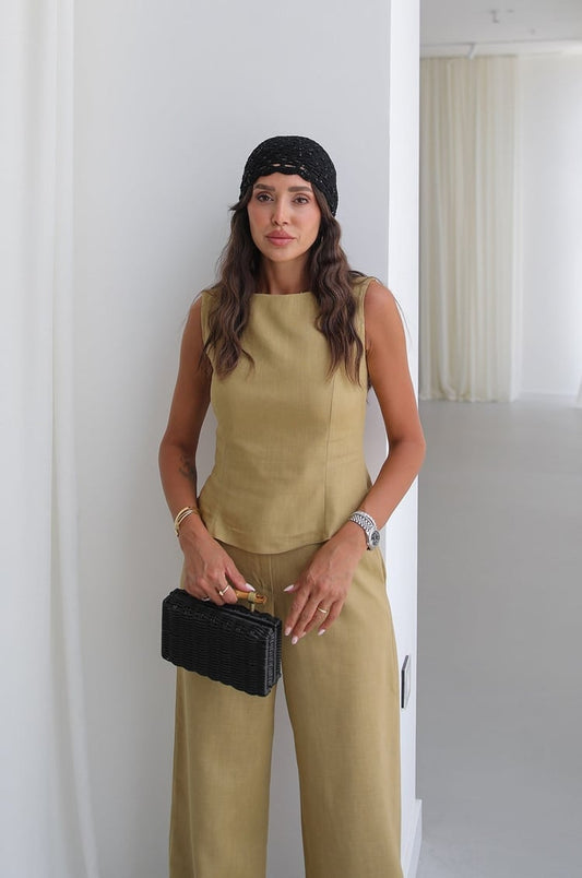 Ceres Olive Green Raw Linen Set