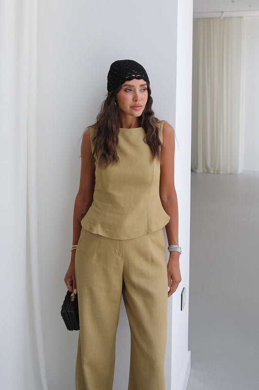 Ceres Olive Green Raw Linen Set