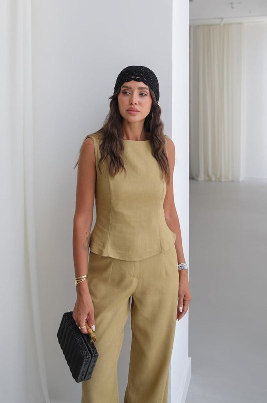 Ceres Olive Green Raw Linen Set