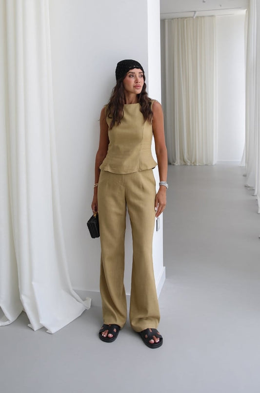 Ceres Olive Green Raw Linen Set