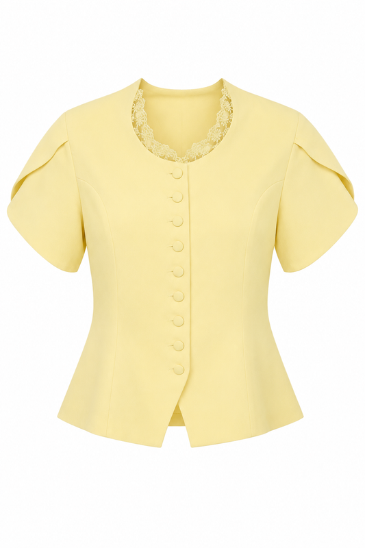 Yellow Lace Collar Blazer Top