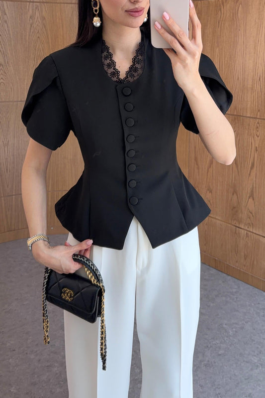Black Lace Collar Blazer Top