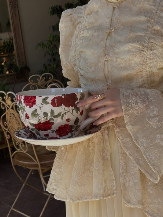 Gathered Embroidered Cream Shirt