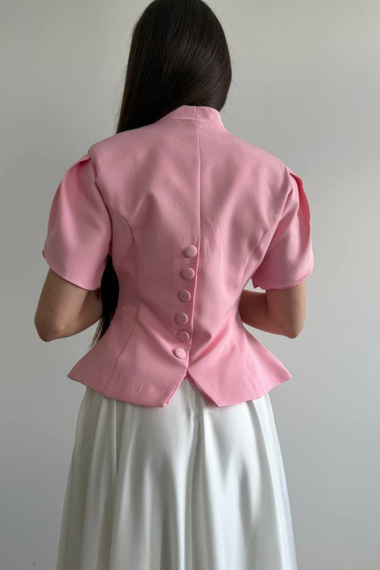Pink Lace Collar Blazer Top