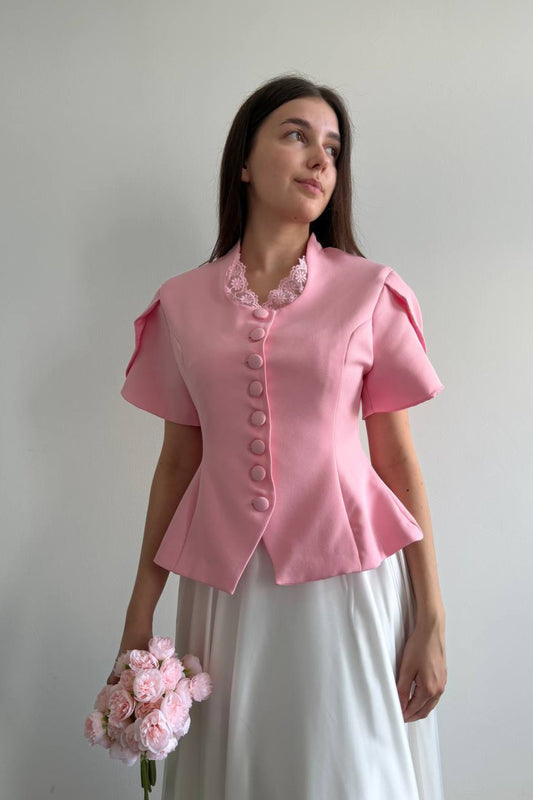 Pink Lace Collar Blazer Top