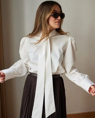 White Watermelon Sleeve Halter Neck Shirt