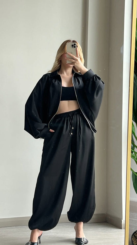 BlACK SATIN BOMBER TRACKSUITS