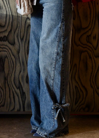 Wide-Leg Denim with Bottom Bow Detail Jeans