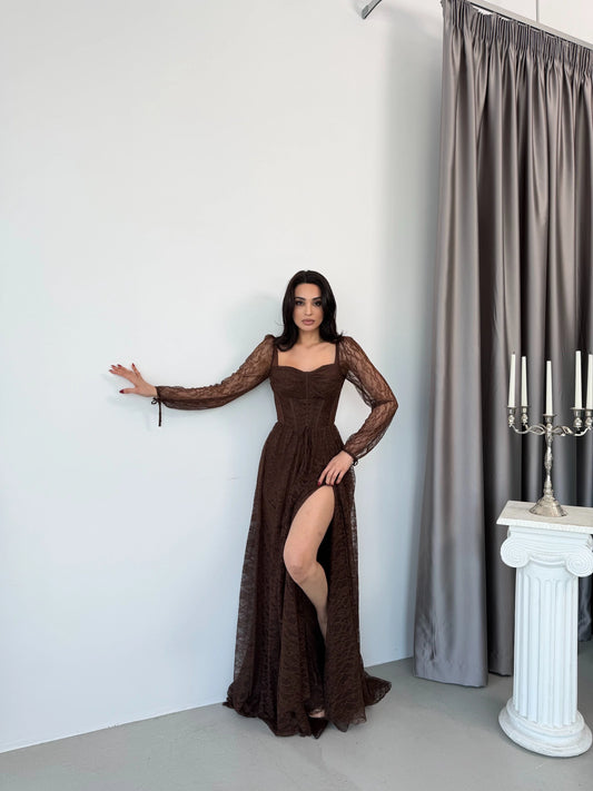 Romance Brown Lace Evening Dress