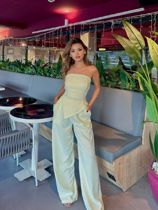 Kalias Strapless Asymmetrical Cut Suit