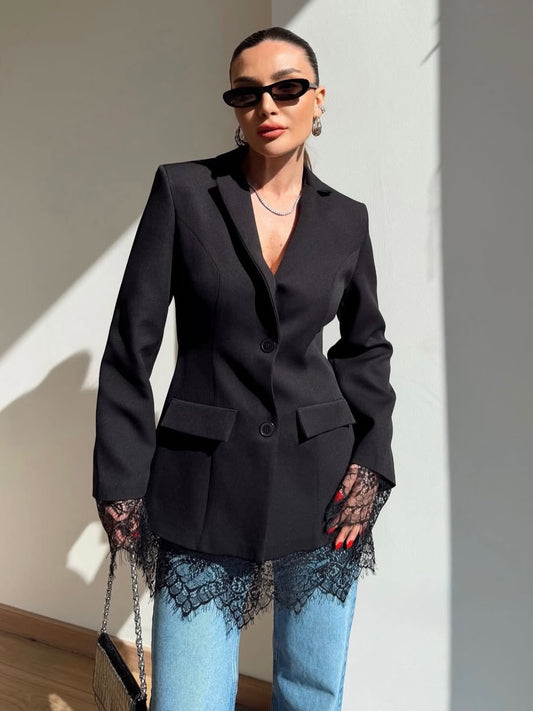Black with Lace Details Jacket