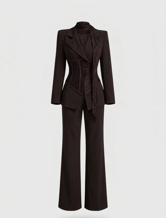 Midnight Lace Corset Brown Suit