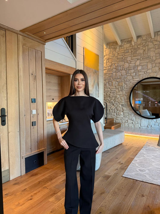 Black Asymmetrical Waist-Fitted Set