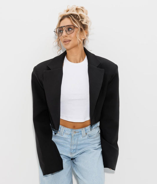 Stylish Cropped With Massive Shoulders Jacket ARVERNA