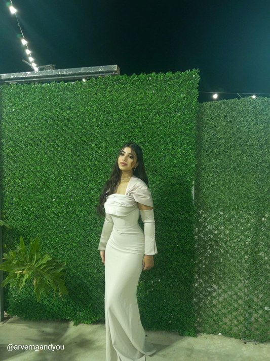 Alya Satin Stone Sleeve Evening Dress