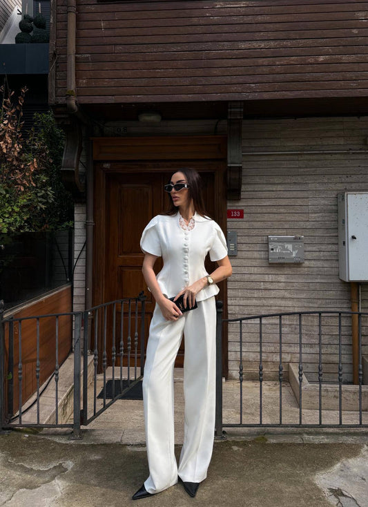 White Lace Collar Blazer Top