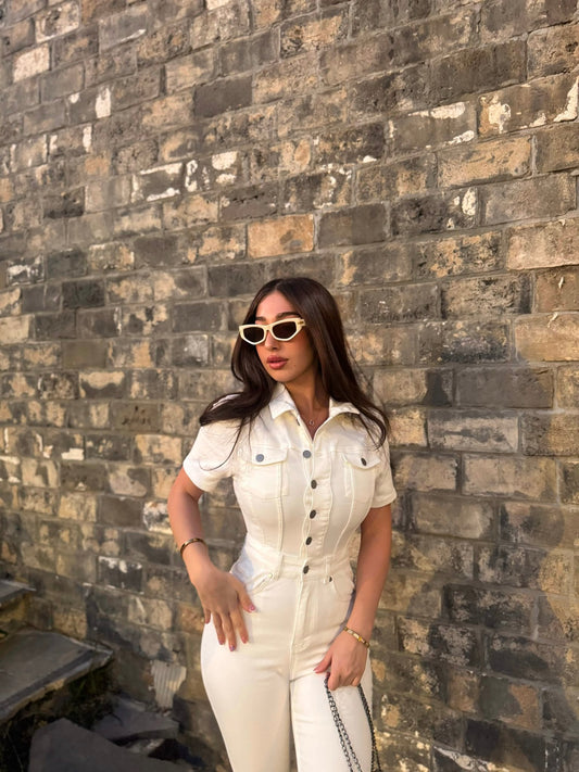 White Crush Denim Jumpsuit