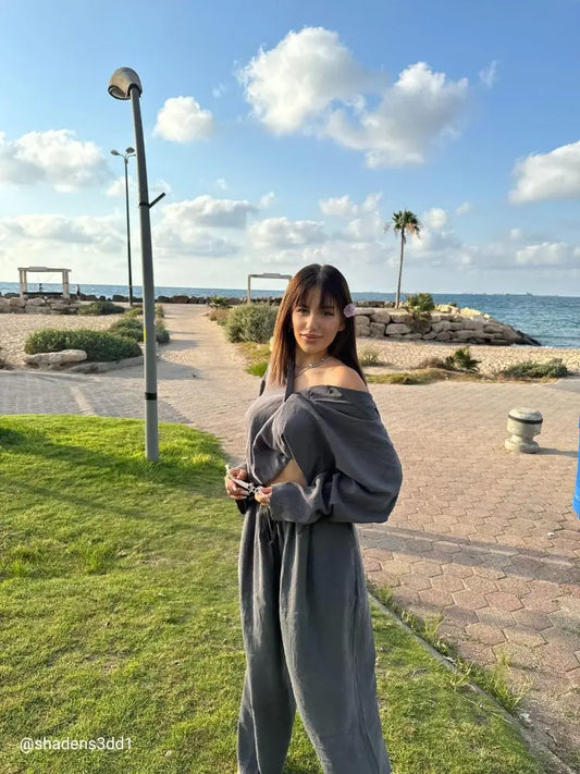 PREMIUM TENS FABRIC MINK POLO COLLAR SHIRT PALAZZO SUIT ARVERNA