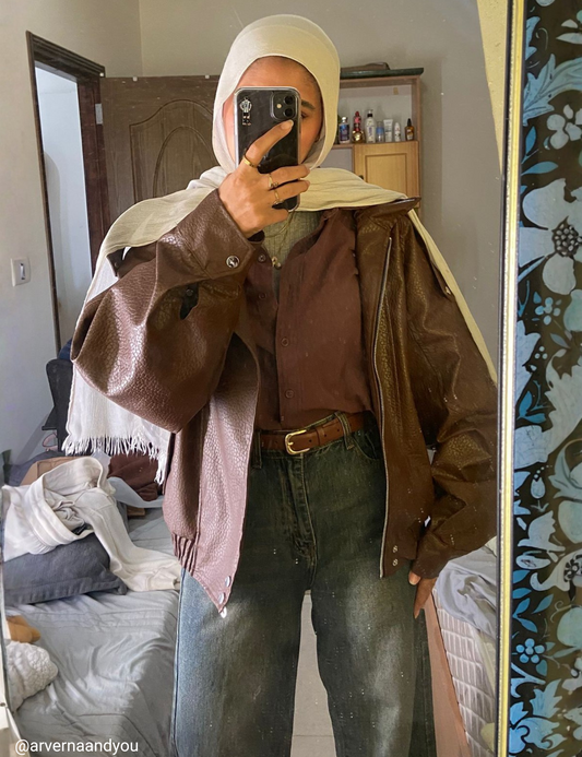 Brown Stand Collar Faux Leather Jacket