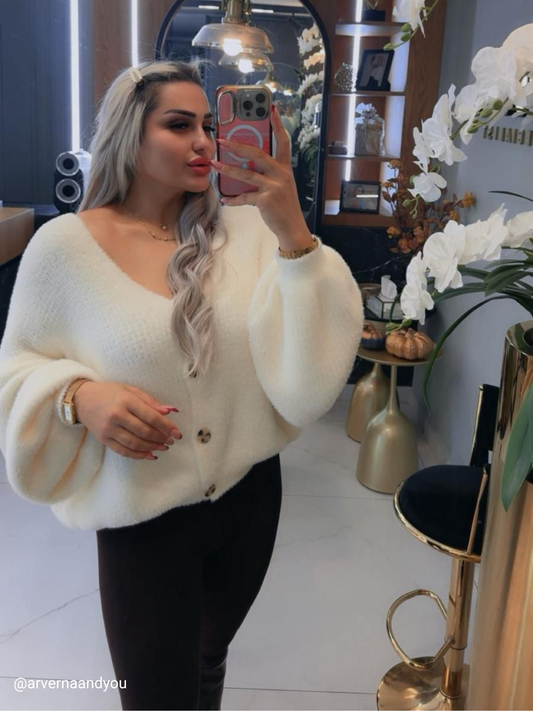 ECRU SOFT TEXTURED V-NECK CARDIGAN