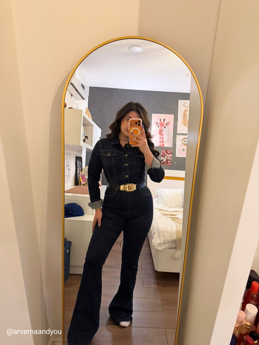 Paraf style Navy blue Womens Long Sleeve Denim Jumpsuit