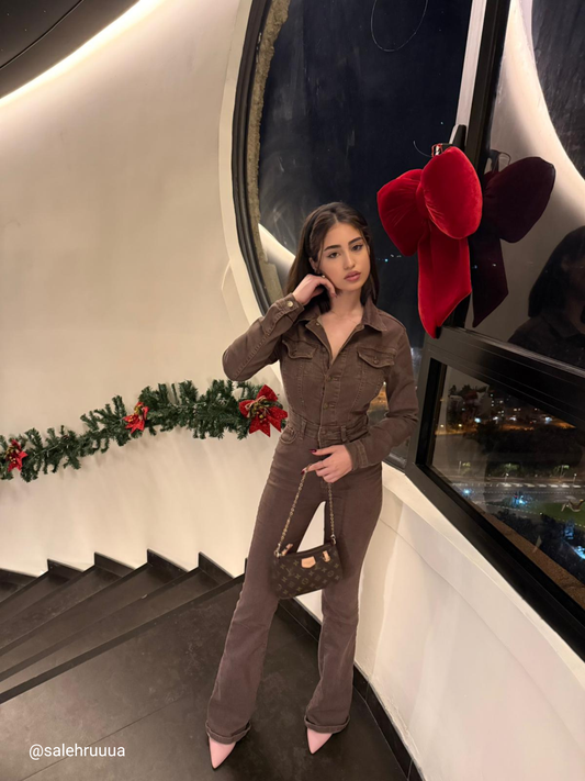 Paraf style Brown Womens Long Sleeve Denim Jumpsuit
