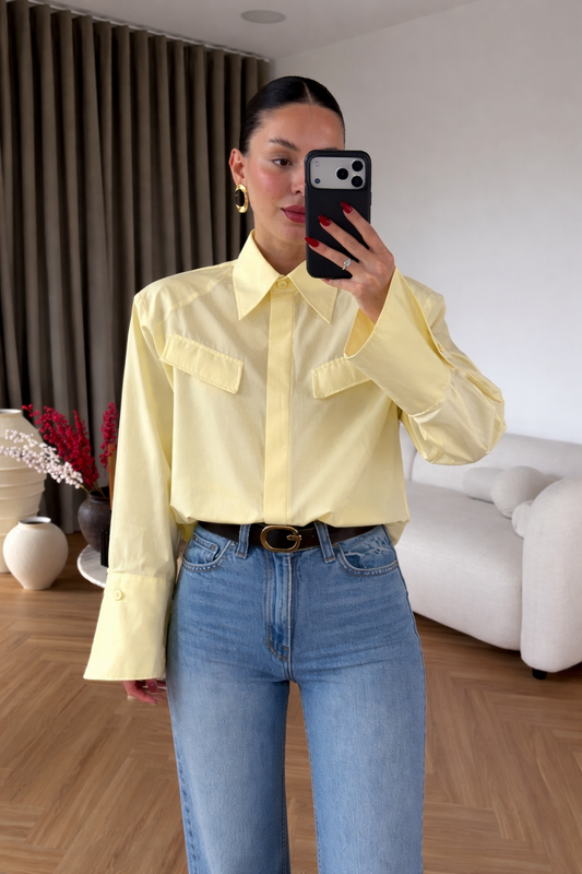 BUTTON-UP WITH PADDED SHOULDER SHIRT