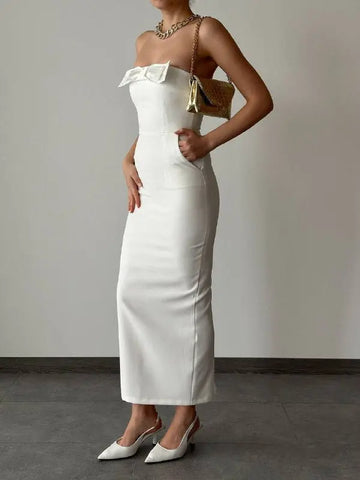 Satin Bow Detailed Midi Dress