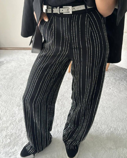 PREMIUM HIGH WAIST STONE BLACK PALAZZO PANTS