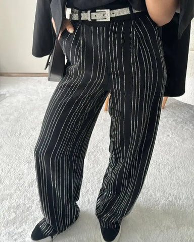 PREMIUM HIGH WAIST STONE BLACK PALAZZO TROUSERS