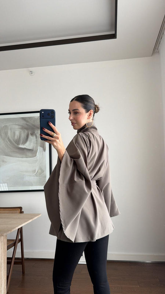 Elara Sand Belted Cape Jacket
