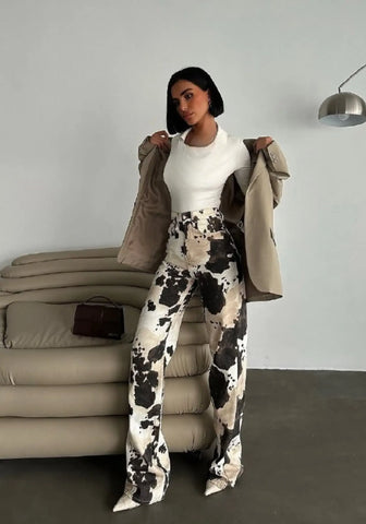 Vintage Cow Pattern Straight Jeans