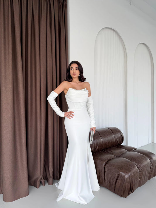 Lina's Embellished Evening in White Dress