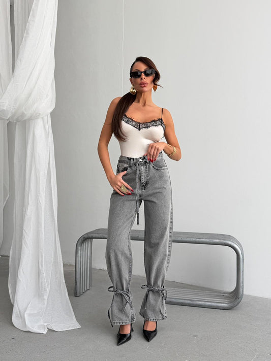 Bow Detail Grey Jeans