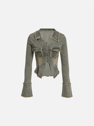 Fringe Double Zip-Up Denim Jacket