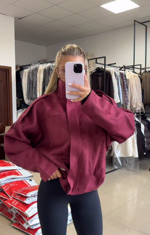 Model Burgundy Bomber Suede Jacket