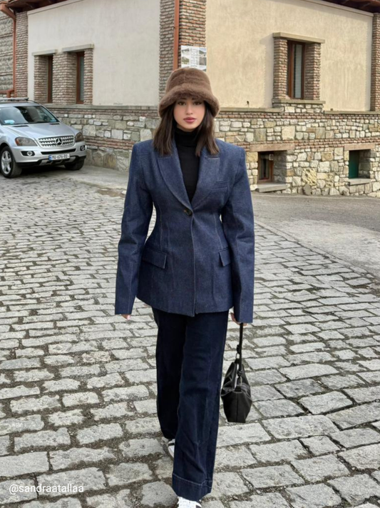 PREMIUM WAISTED DENIM BLAZER JACKET