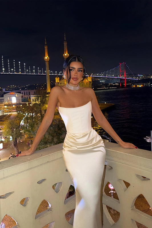 Cream Velora Satin Dress
