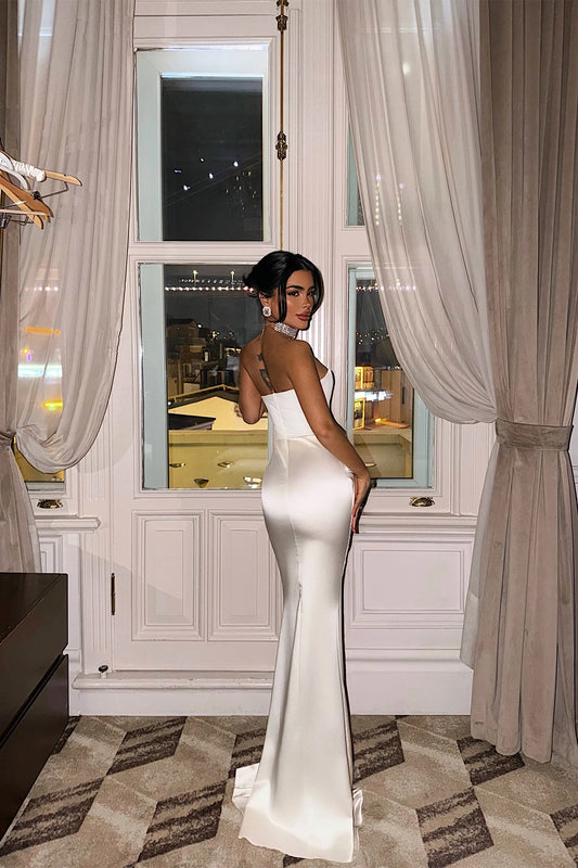 Cream Velora Satin Dress
