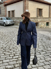 PREMIUM WAISTED DENIM BLAZER JACKET