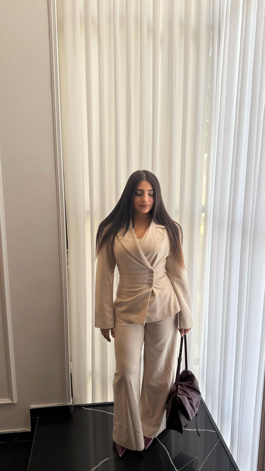 Beige 4-Button Side Suit