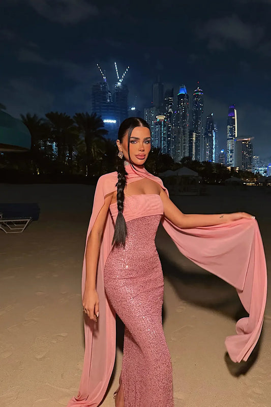 Powder Pink Sequin Strapless Dress