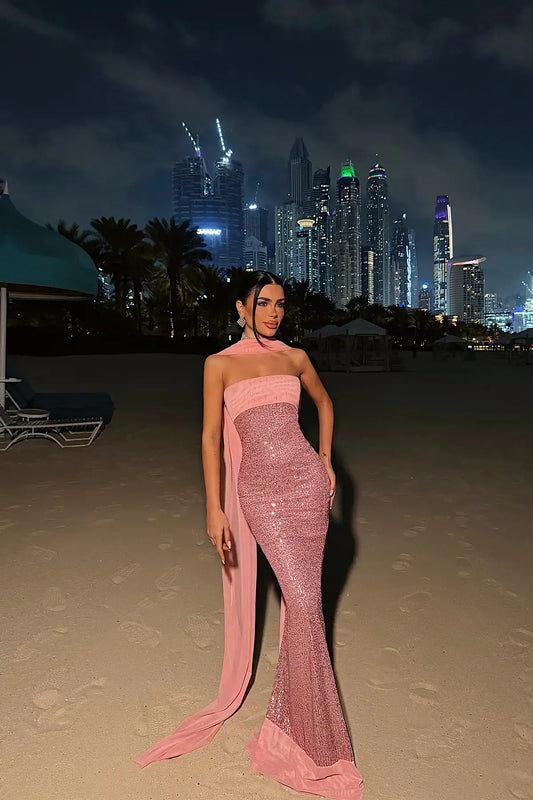 Powder Pink Sequin Strapless Dress