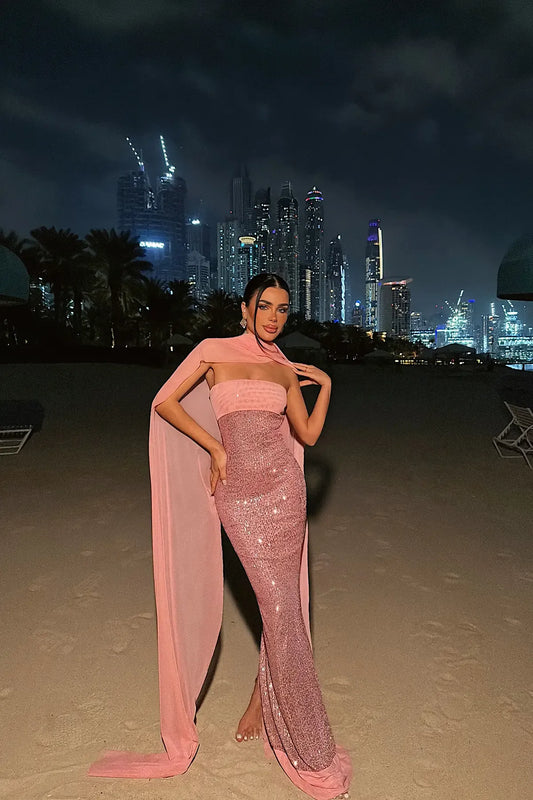 Powder Pink Sequin Strapless Dress