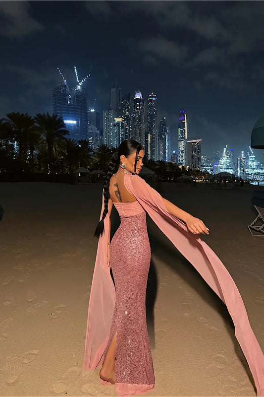 Powder Pink Sequin Strapless Dress