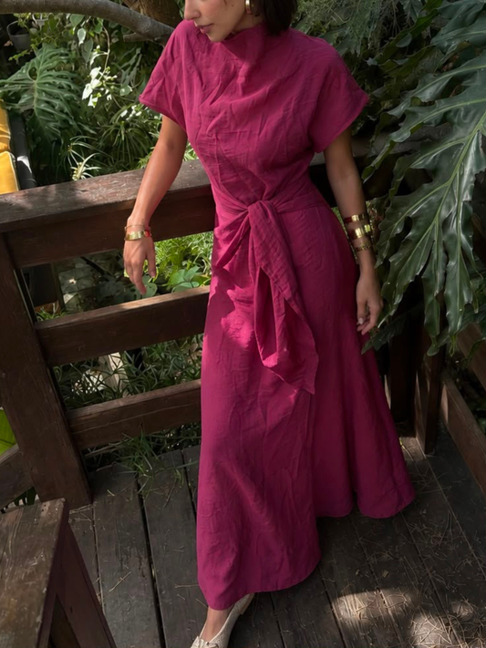 Burgundy Shawl Detail Long Dress