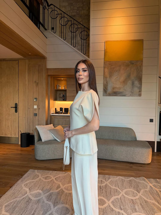 Beige Asymmetrical Waist-Fitted Set