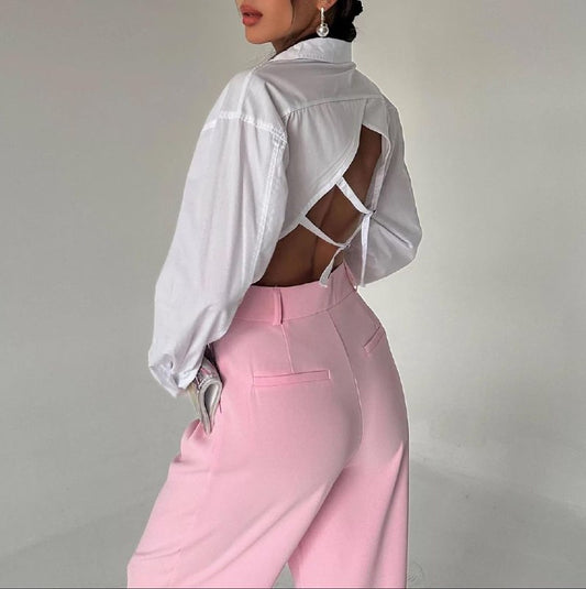 Pink Pallazo Trousers With Pleated Waist Detail