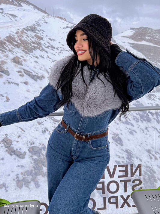 Paraf style Navy blue Long Sleeve Denim Jumpsuit