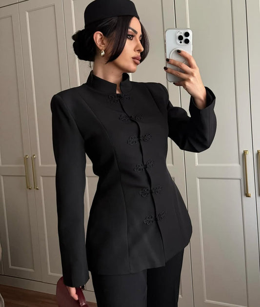 Black Mandarin Collar Jacket